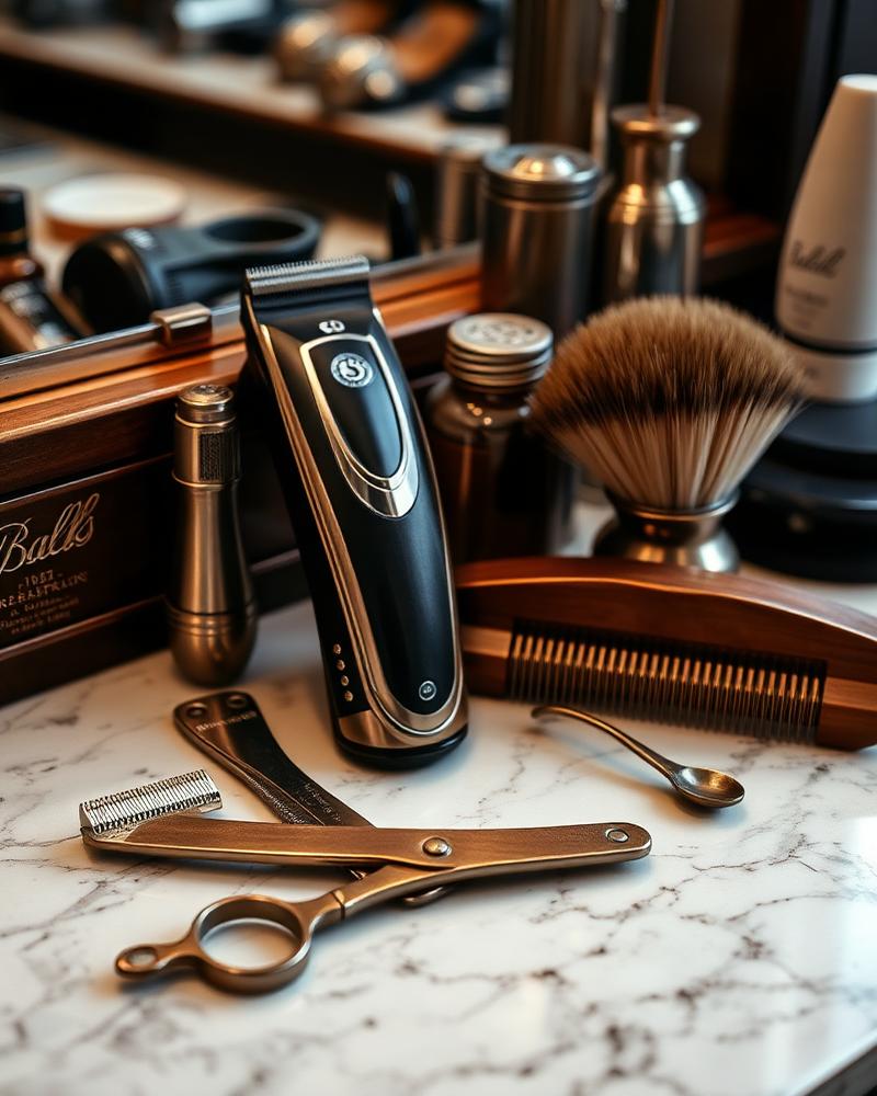 Ferramentas de barbearia sobre a bancada