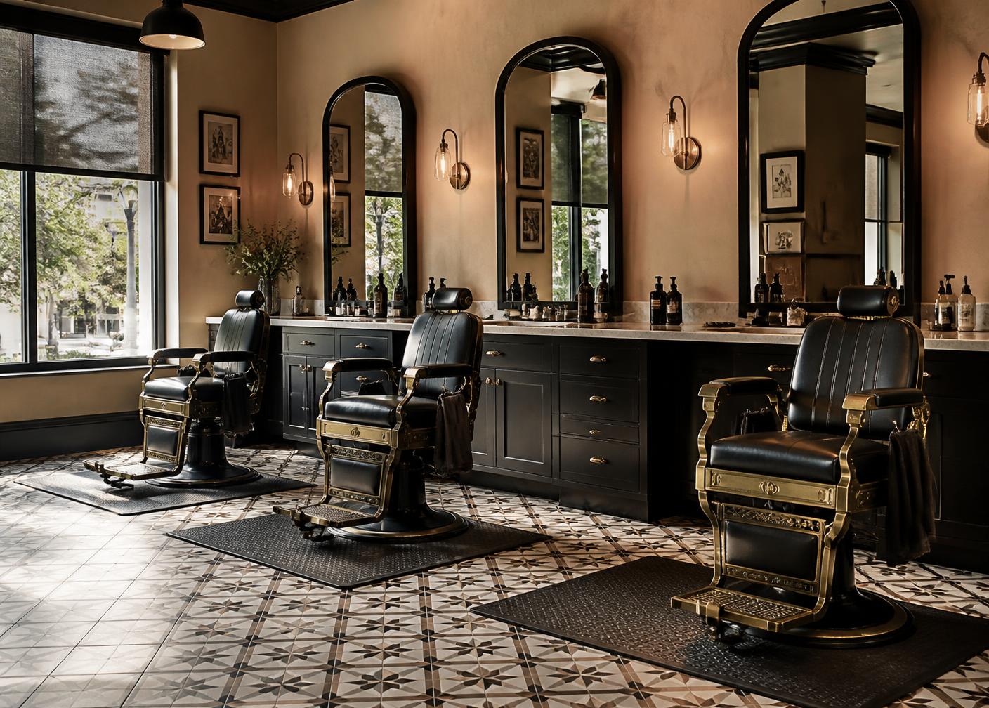 Interior da barbearia DOM Barber Club